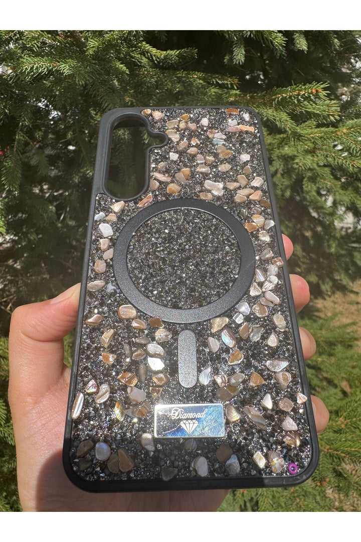 Samsung Galaxy S24 Plus/S25 Plus Uyumlu Taşlı Magsafe Kılıf Parlak Taşlı Simli Koruyucu Silikon