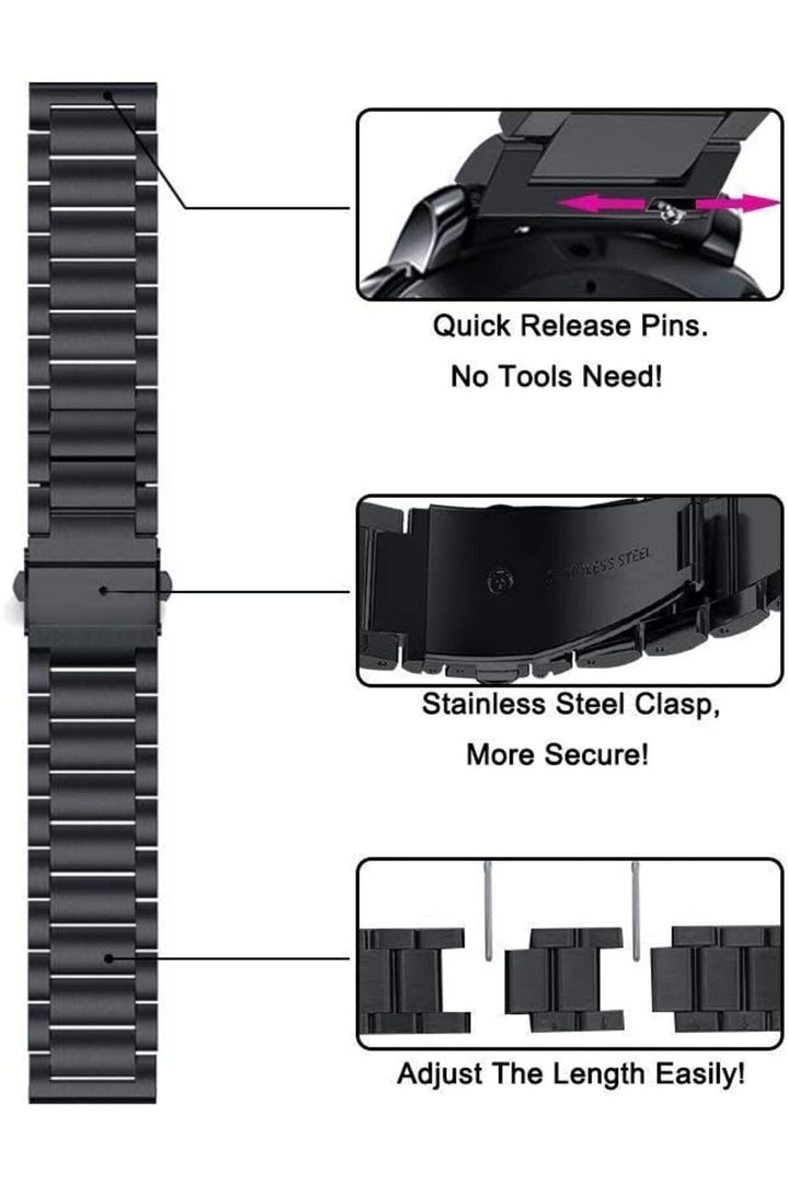 Huawei Watch GT2E/GT2/GT2 Pro/GT3/GT3 Pro/GT4 46mm Uyumlu Kordon Ayarlanablir Paslanmaz Parlak Metal