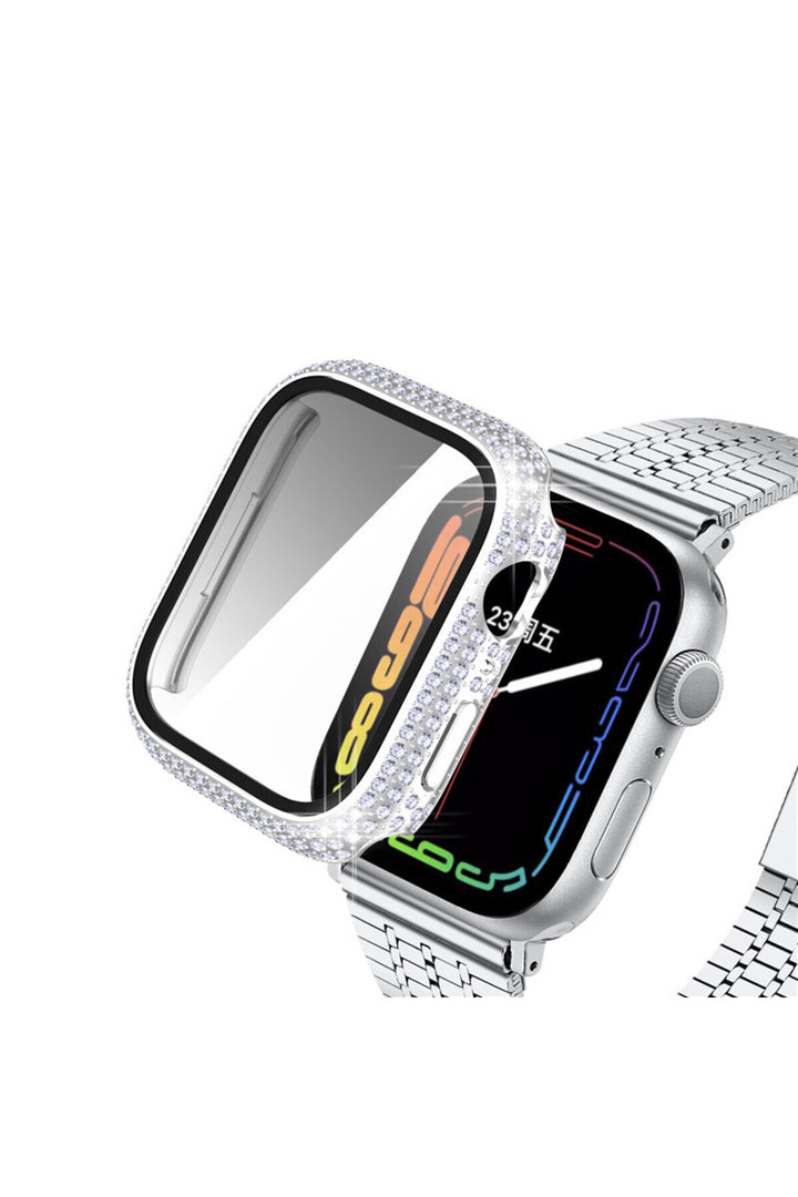 Apple Watch 41mm 7/8/9 Uyumlu Kılıf Ekran ve Kasa Koruyucu Parlak Büyük Taşlı Watch Kasa Koruma