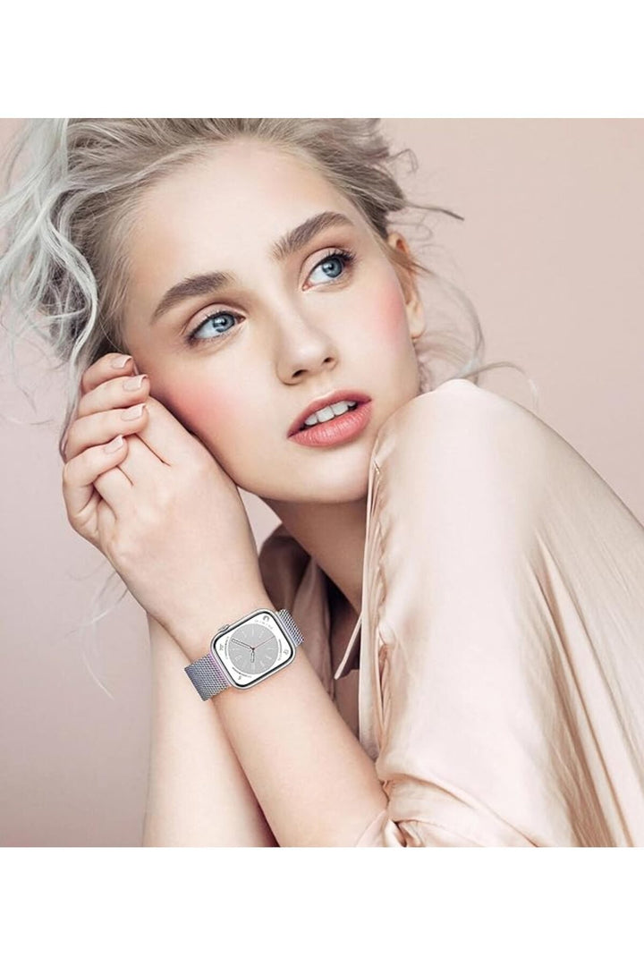 Apple Watch 9 8 7 6 5 4 3 2 Se 42mm/44mm/45mm/49mm Uyumlu Kordon Mıknatıslı Ayarlanabilir Metal