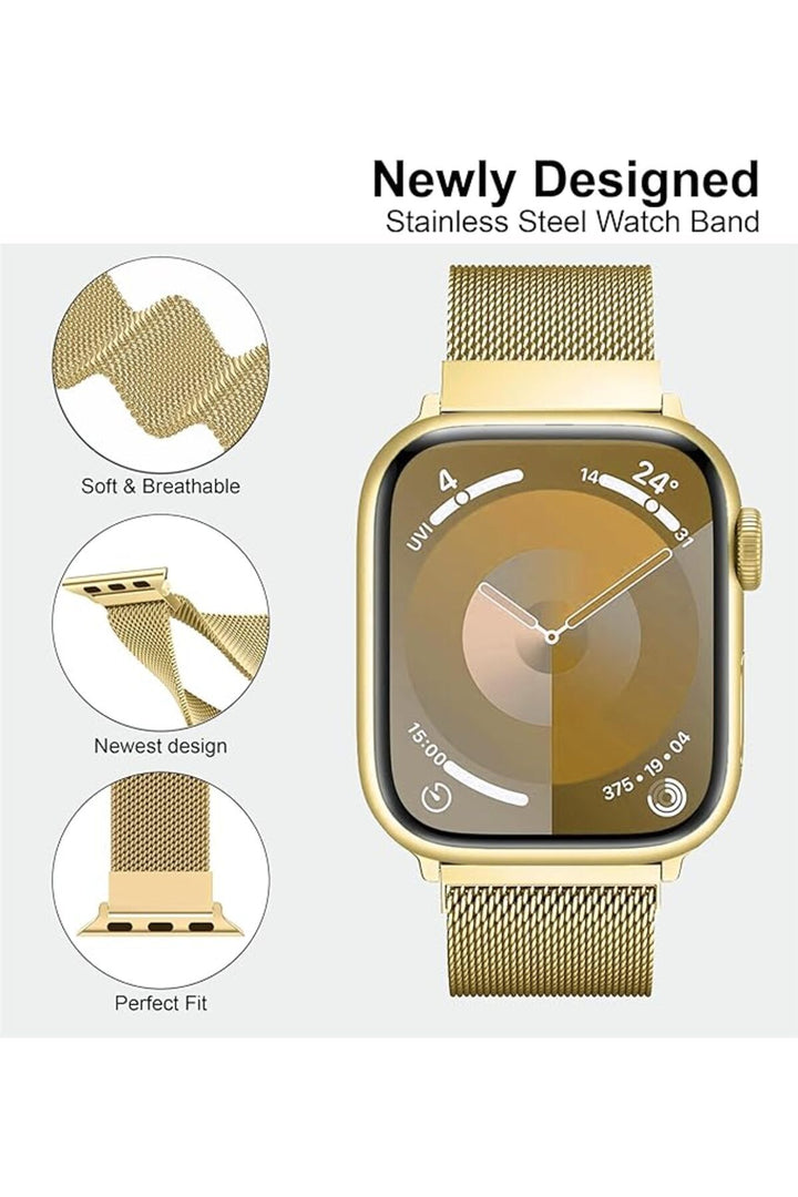 Apple Watch 9 8 7 6 5 4 3 2 Se 42mm/44mm/45mm/49mm Uyumlu Kordon Mıknatıslı Ayarlanabilir Metal