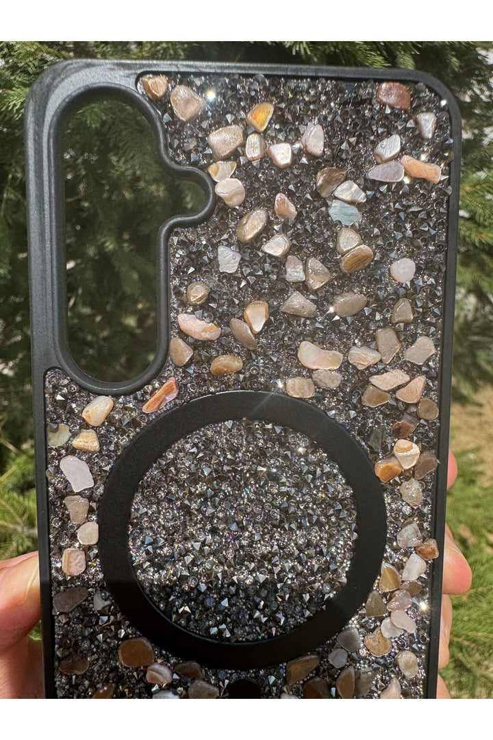 Samsung Galaxy A36 Uyumlu Taşlı Magsafe Kılıf Parlak Taşlı Simli Koruyucu Kablosuz Şarj Silikn Kapak