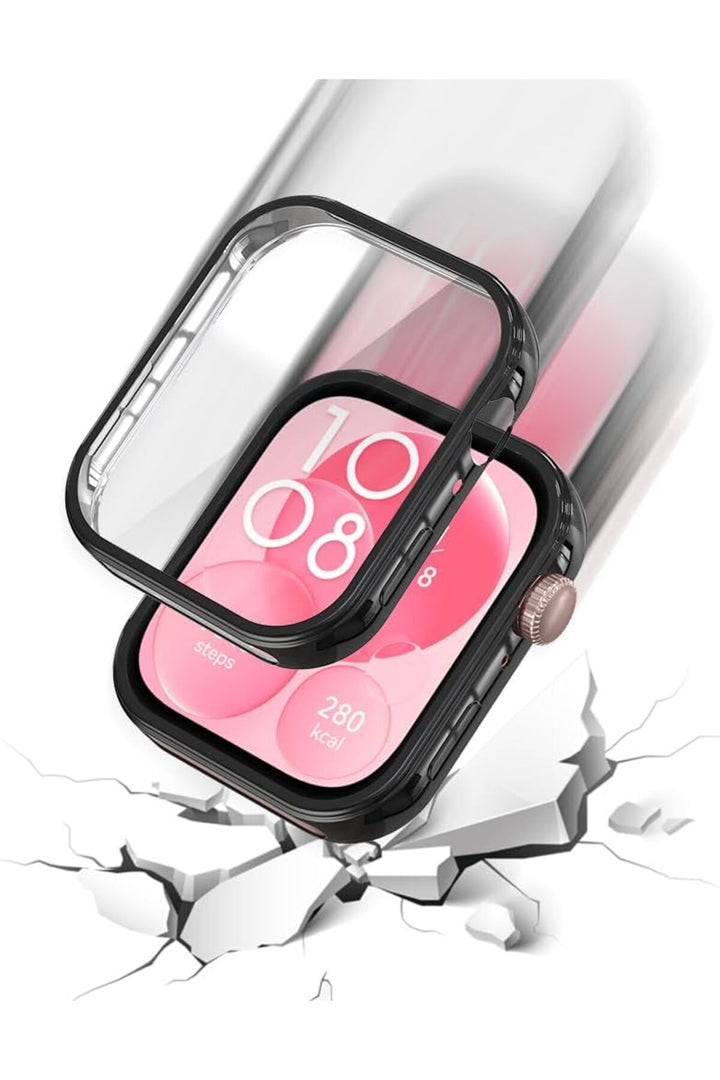 Huawei Watch Fit 3 Uyumlu Kılıf Ekran ve Kasa Koruyucu Şeffaf Kasa Koruma Çerçeve Guard 360 Koruma