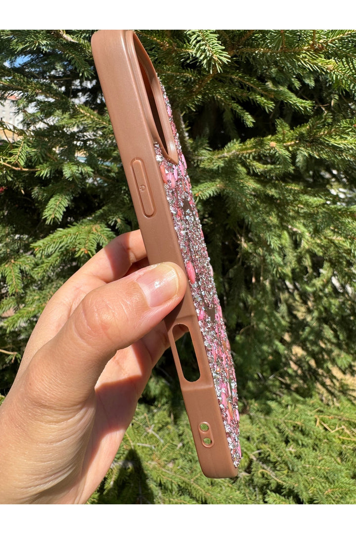 iPhone 14 Pro Max Uyumlu Taşlı Magsafe Kılıf Parlak Taşlı Simli Koruyucu Kablosuz Şarj Silikon Kapak