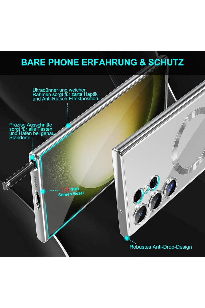 Samsung Galaxy S22 Uyumlu Kılıf 3D Kamera Lens Korumalı Magsafe Kenarı Renkli Şeffaf Kapak