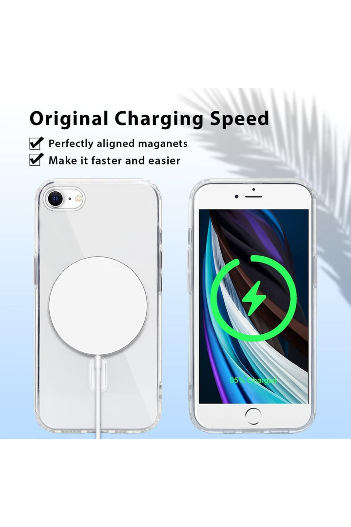 iPhone 7 Uyumlu Kılıf Kamera Çıkıntılı Şeffaf Magsafe Kablosuz Şarj Destekli Kapak