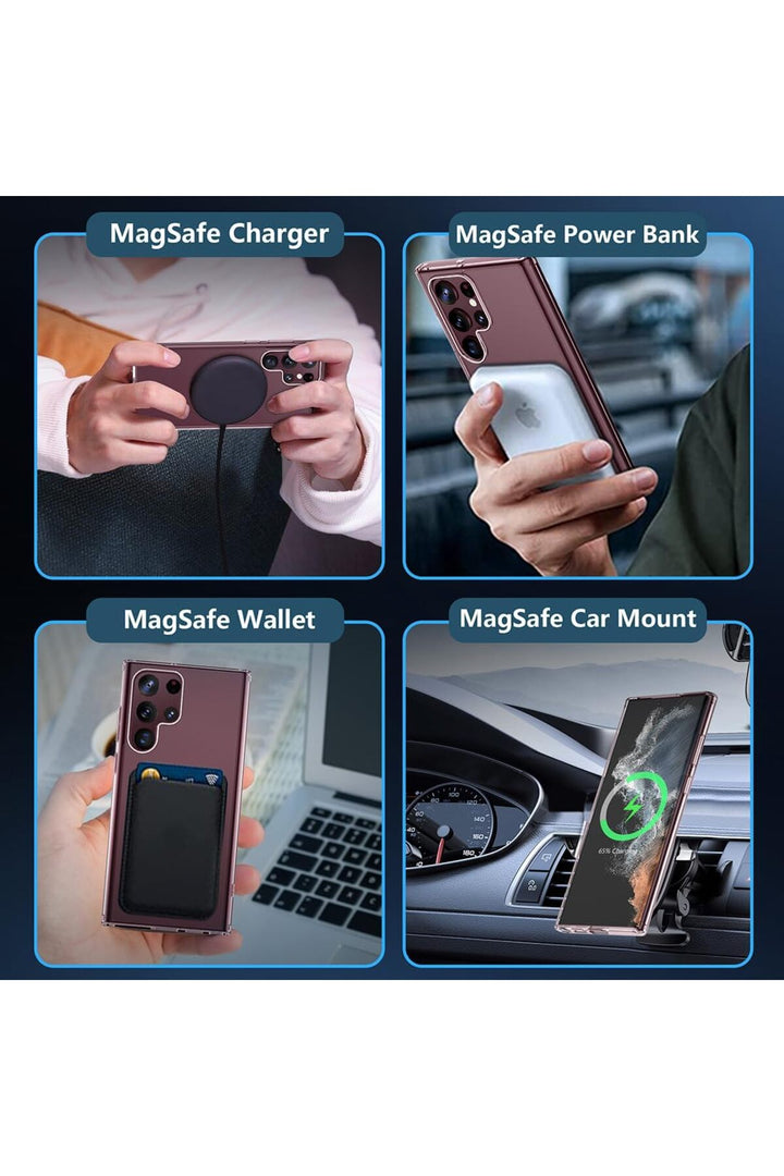 Samsung Galaxy S22 Ultra Uyumlu Kılıf Kamera Çıkıntılı Şeffaf Magsafe Kablosuz Şarj Destekli Kapak