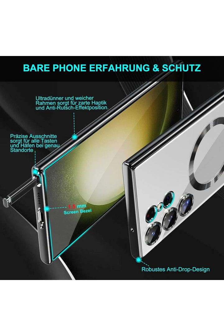 Samsung Galaxy S23 Ultra Uyumlu Kılıf 3D Kamera Lens Korumalı Magsafe Kenarı Renkli Şeffaf Kapak