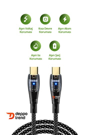 İphone 15 Pro 16 Plus 16 Pro Max 17 Air Uyumlu 60w Turbo Hızlı Şarj Ve Data Kablosu Şeffaf Led Işklı