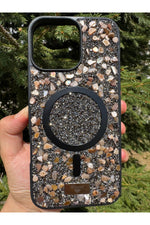 Load image into Gallery viewer, iPhone 15 Pro Max Uyumlu Taşlı Magsafe Kılıf Parlak Taşlı Simli Koruyucu Kablosuz Şarj Silikon Kapak
