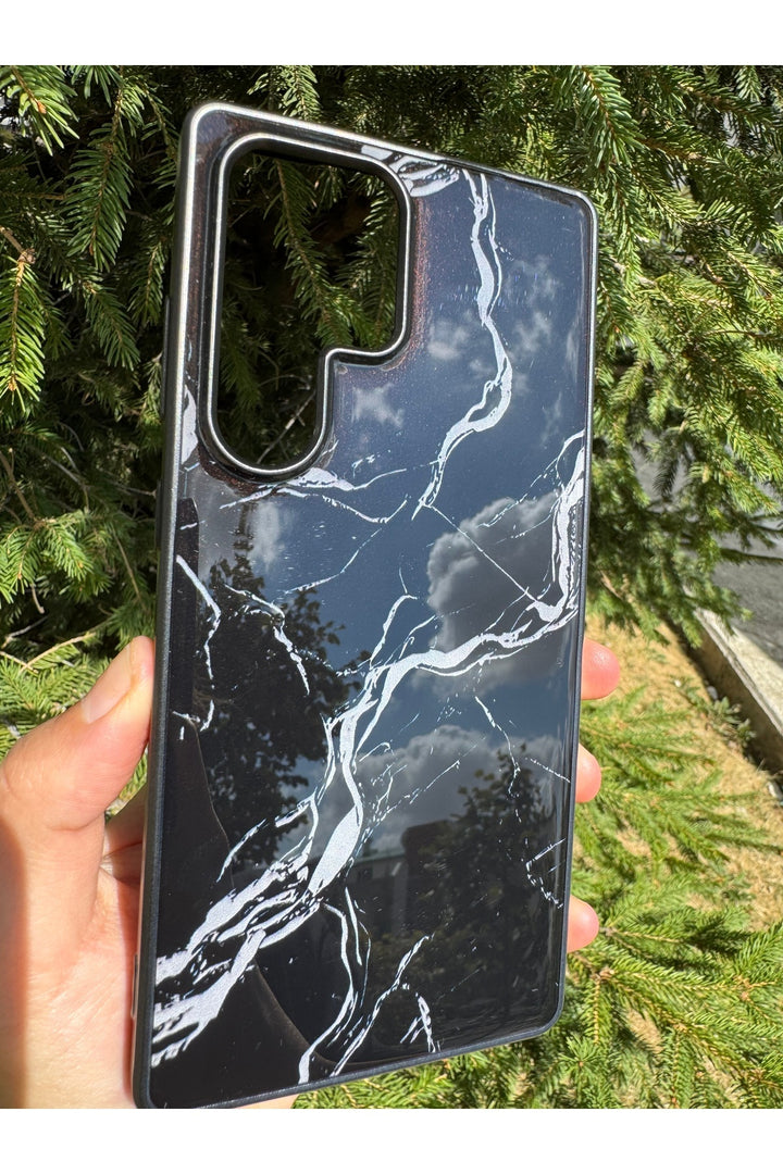 Samsung Galaxy S24 Ultra Uyumlu Kılıf Parlak Mermer Desenli Kamera Kenar Koruyuculu Arka Kapak