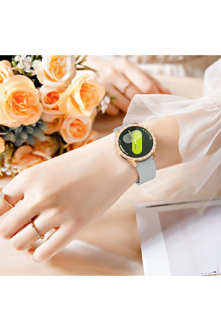Samsung Galaxy Watch 4/5/6/7 40mm Uyumlu Kılıf Ekran ve Kasa Koruyucu Parlak Taşlı Kasa Koruma Guard