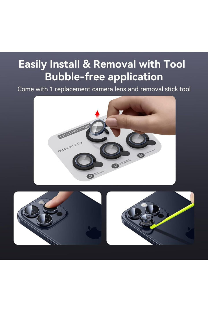 iPhone 15 Pro Max Uyumlu Kamera Lens Koruyucu Dayanıklı Renkli Metal Temperli Cam Kamera Lens Koruma