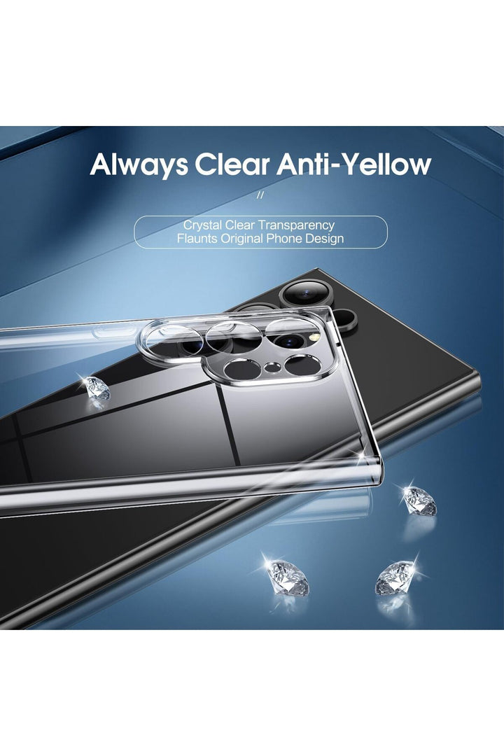 Samsung Galaxy S24 Ultra Uyumlu Kılıf 3D Kamera Koruma Darbe Önleyici Şeffaf Renksiz Silikon Kapak