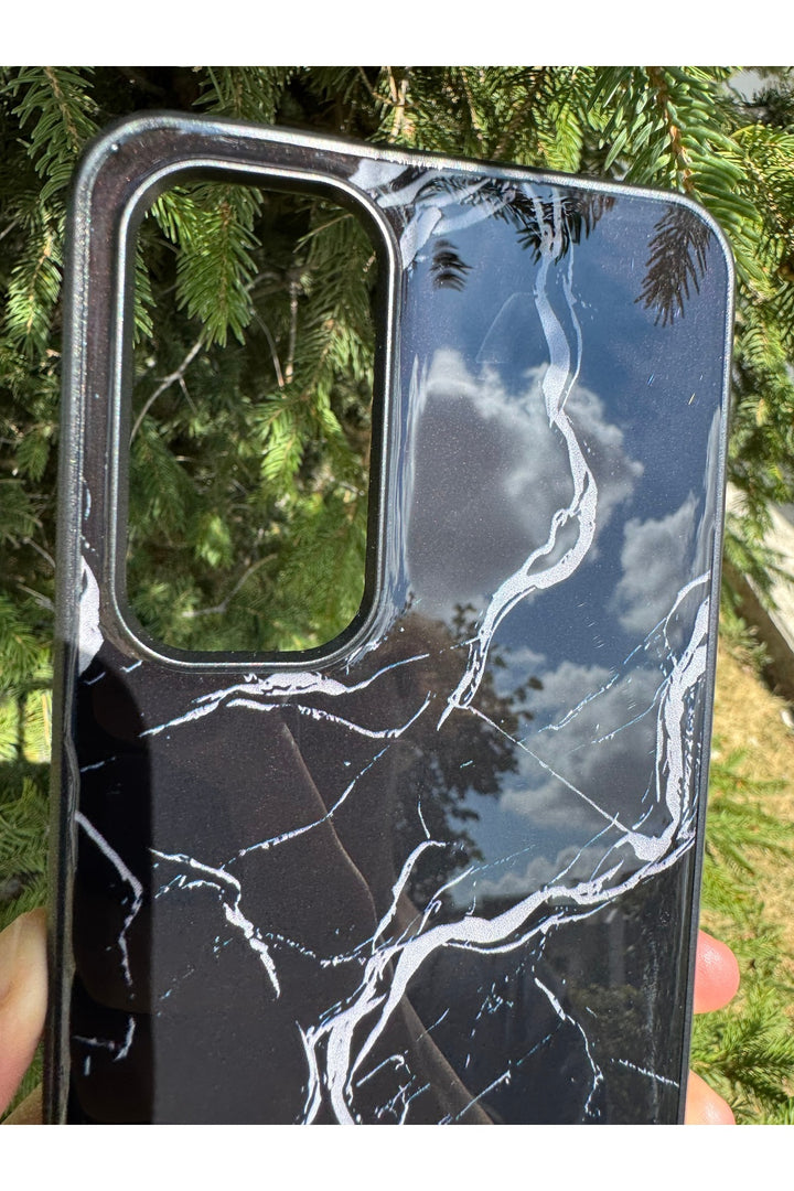Samsung Galaxy S24 Fe Uyumlu Kılıf Parlak Mermer Desenli Kamera Kenar Koruyuculu Arka Kapak