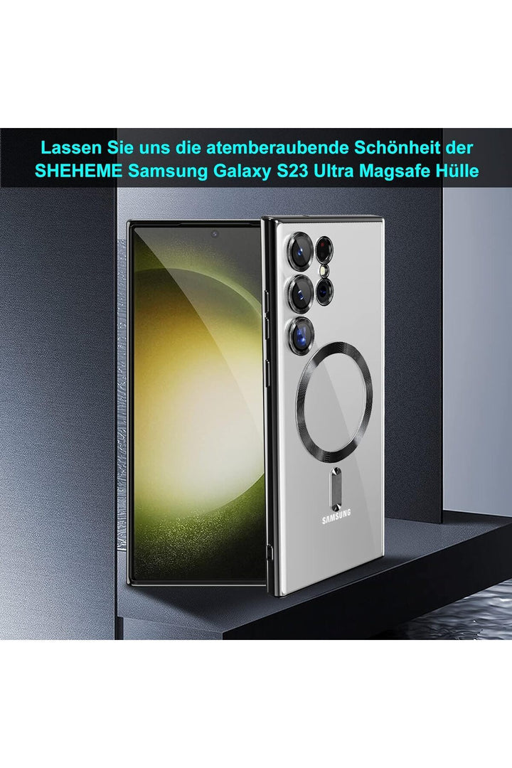 Samsung Galaxy S23 Ultra Uyumlu Kılıf 3D Kamera Lens Korumalı Magsafe Kenarı Renkli Şeffaf Kapak