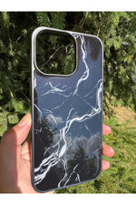 Load image into Gallery viewer, iPhone 15 Pro Max Uyumlu Kılıf Parlak Mermer Desenli Kamera Kenar Koruyuculu Arka Kapak
