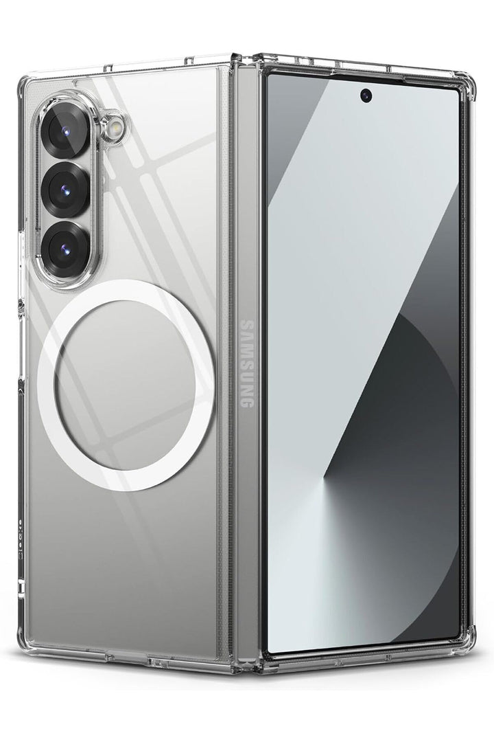 Samsung Galaxy Z Fold 6 Uyumlu Kılıf Kamera Çıkıntılı Şeffaf Magsafe Kablosuz Şarj Destekli Kapak