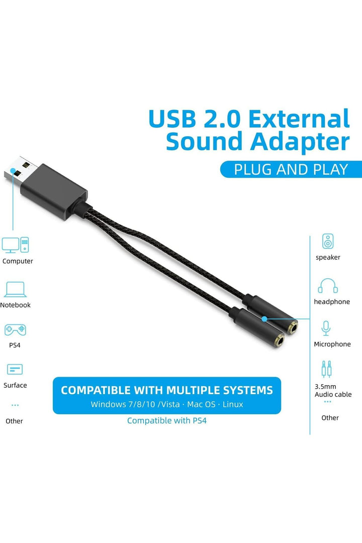 USB To 3.5mm Jack Çevirici USB To Kulaklık ve Mikrofon Çevirici Ses Kartlı Notebook PC Dönüştürücü
