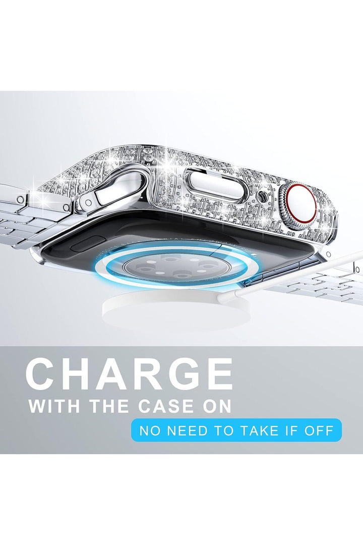 Apple Watch 44mm Uyumlu Kılıf Ekran ve Kasa Koruyucu Parlak Büyük Taşlı Watch Kasa Koruma