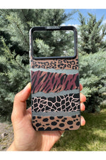 Load image into Gallery viewer, Poco X6 Pro Uyumlu Kılıf Leopar Desenli Kahverengi Çizgili Metalik Tuşlu Kamera Çıkıntılı Kapak
