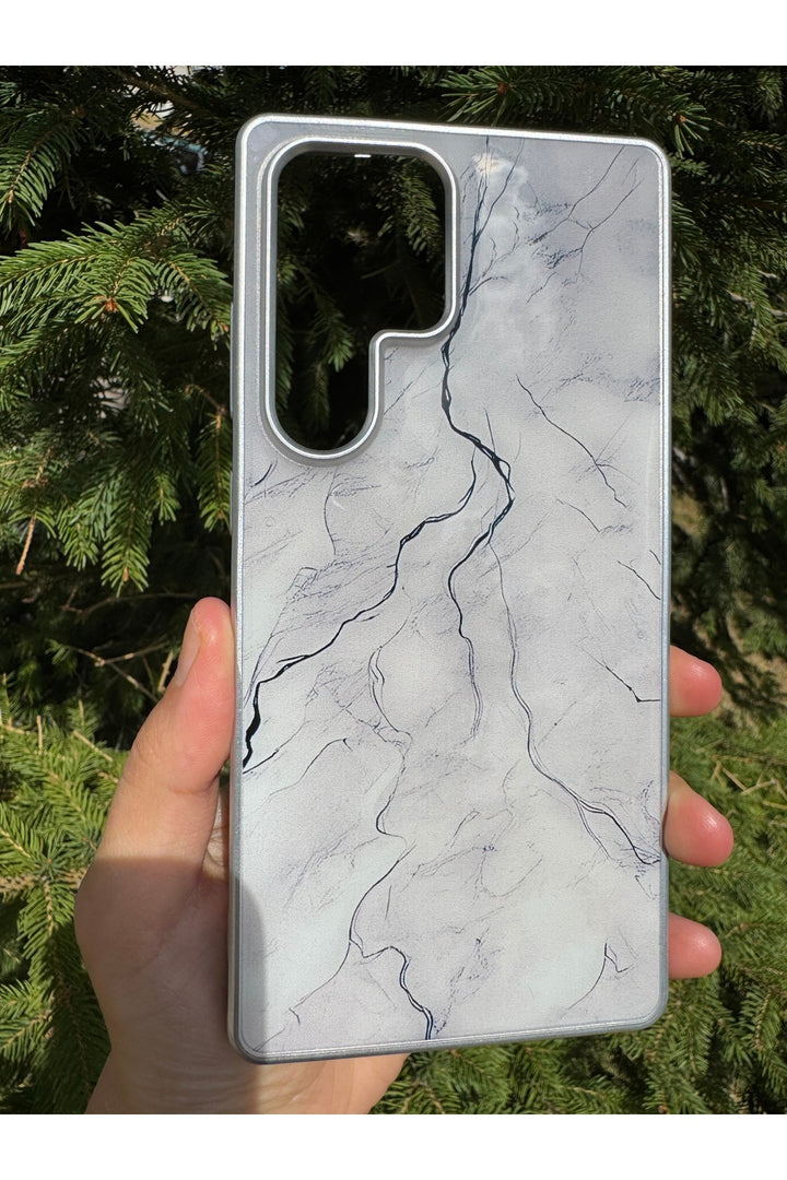 Samsung Galaxy S25 Ultra Uyumlu Kılıf Parlak Mermer Desenli Kamera Kenar Koruyuculu Arka Kapak
