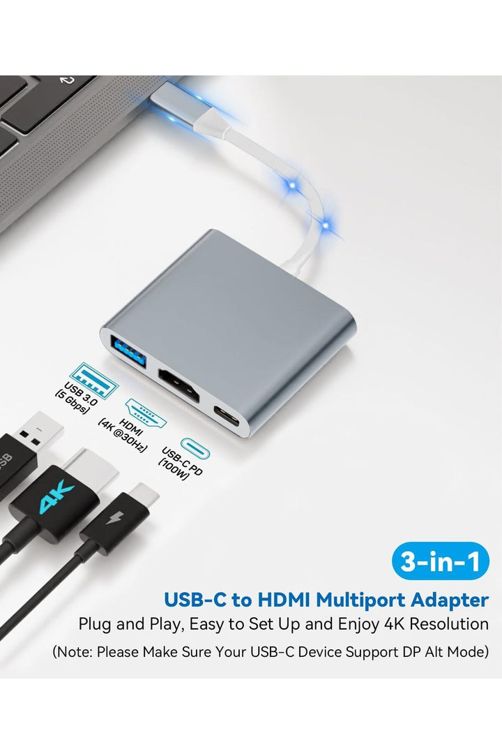 İpad Iphone 16/17 Pro Max Uyumlu Type-c To 4k Hdmi Hub Usb-c Type-c Pd Usb Çevirici 3in1 Dönüştürücü