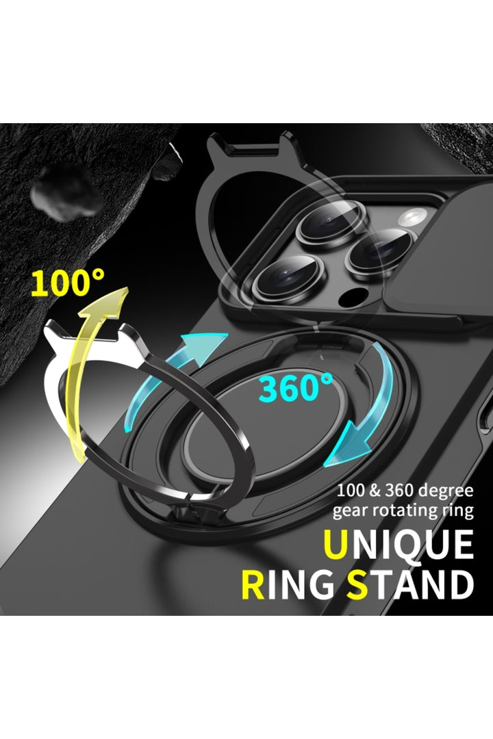 iPhone 16 Pro Uyumlu Kılıf Kamera Korumalı Sürgülü 360 Dönebilen Magsafe Stand Renkli Tank Kapak