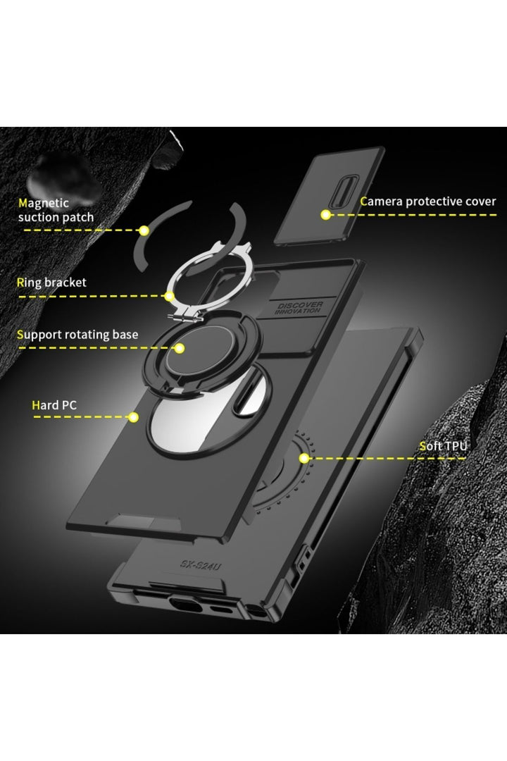 Galaxy S24/s25 Uyumlu Kılıf Kamera Korumalı Sürgülü 360 Dönebilen Magsafe Stand Tank Kapak