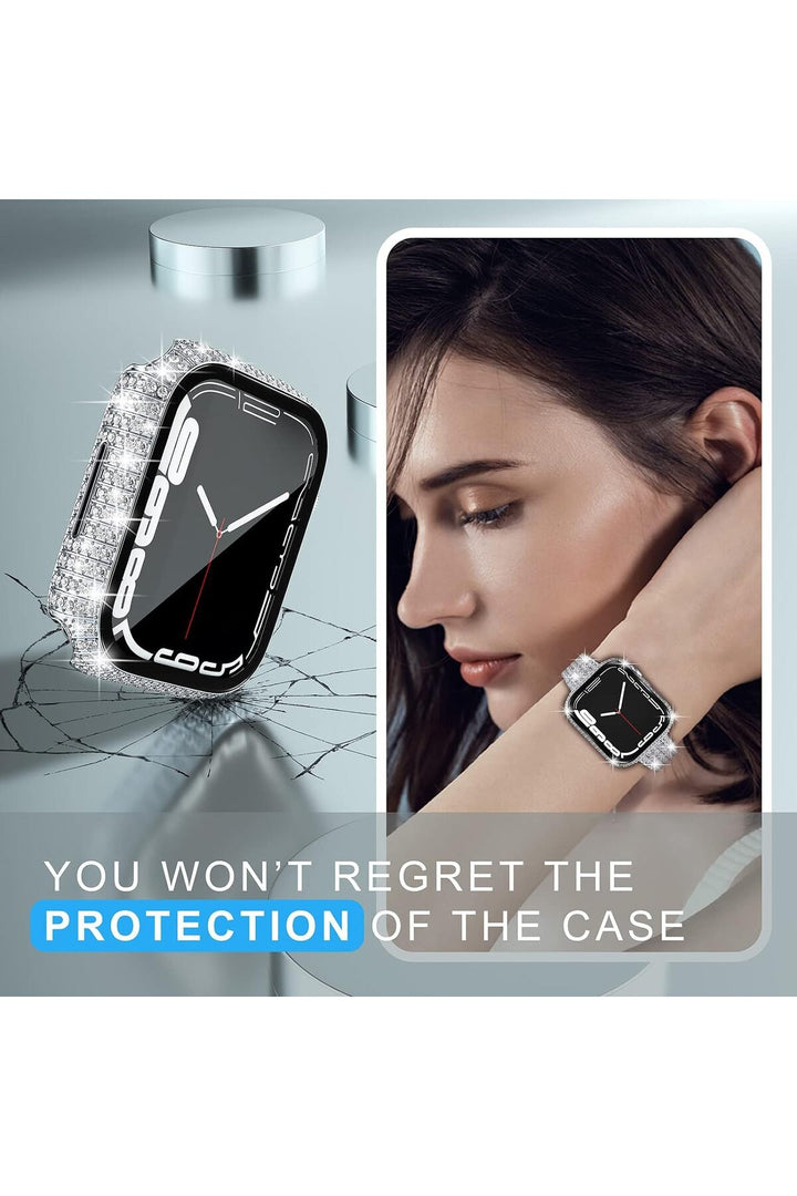 Apple Watch 40mm/Se 40mm Uyumlu Kılıf Ekran ve Kasa Koruyucu Parlak Büyük Taşlı Watch Kasa Koruma