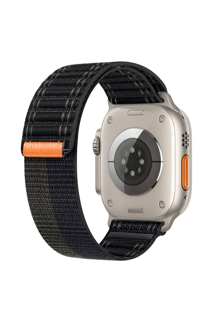 Apple Watch 44mm/45mm/46mm/49mm Uyumlu Kordon Bakla Bölmeli Dizayn Hasır Cırt Dokuma Kumaş Kordon