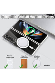 Samsung Galaxy Z Fold 5 Uyumlu Kılıf Kamera Çıkıntılı Şeffaf Magsafe Kablosuz Şarj Destekli Kapak