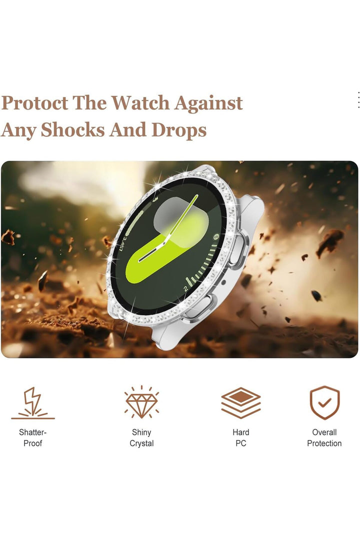 Samsung Galaxy Watch 4/5/6/7 44mm Uyumlu Kılıf Ekran ve Kasa Koruyucu Parlak Taşlı Kasa Koruma Guard