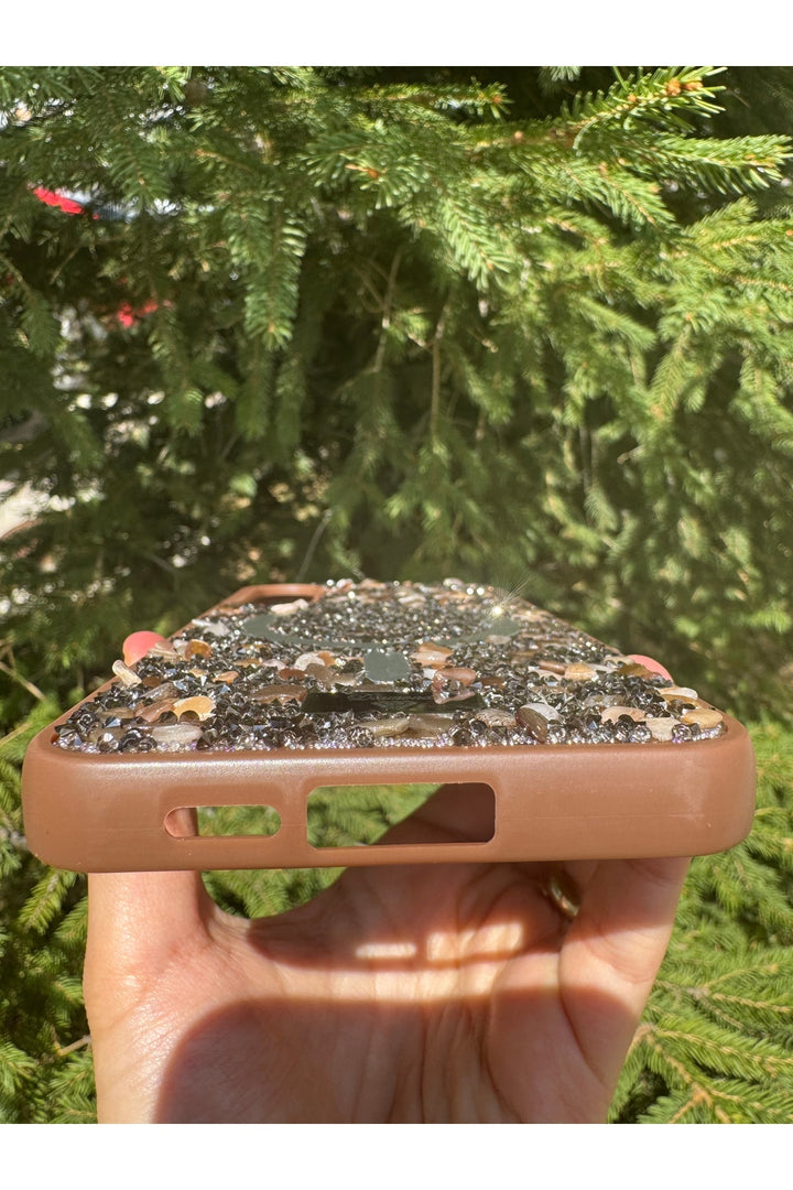 Samsung Galaxy A36 Uyumlu Taşlı Magsafe Kılıf Parlak Taşlı Simli Koruyucu Kablosuz Şarj Silikn Kapak