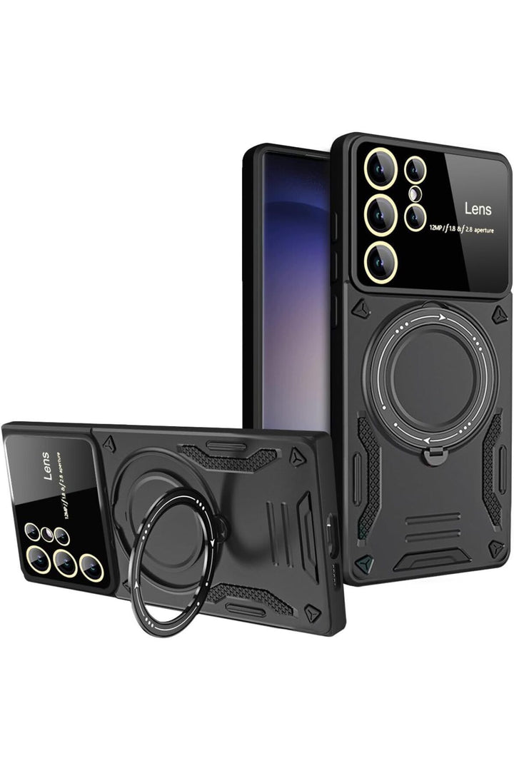 Samsung Galaxy S24 Ultra Uyumlu Kılıf Magsafe Standlı Kamera Lens Koruma Dayanıklı Renkli Tank Kapak