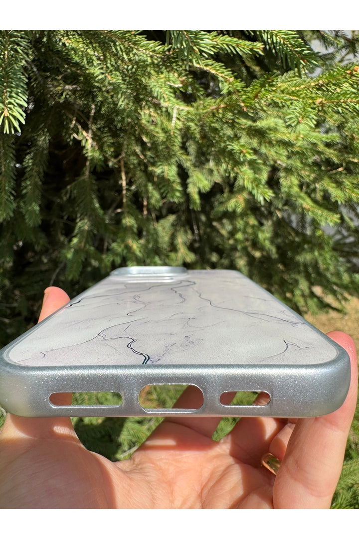iPhone 15 Pro Max Uyumlu Kılıf Parlak Mermer Desenli Kamera Kenar Koruyuculu Arka Kapak
