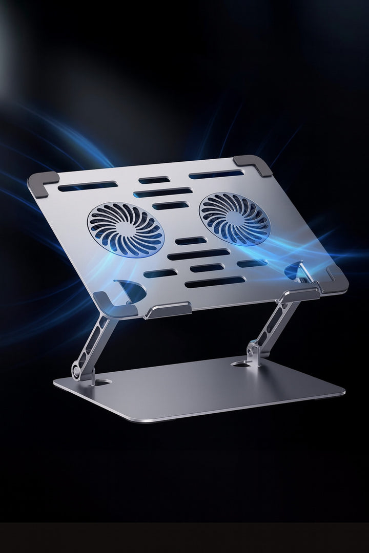 Laptop/Notebook/Macbook Uyumlu Soğutucu Fanlı Katlanabilir Yükseklik Ayarlı Metal Masa Üstü Standı