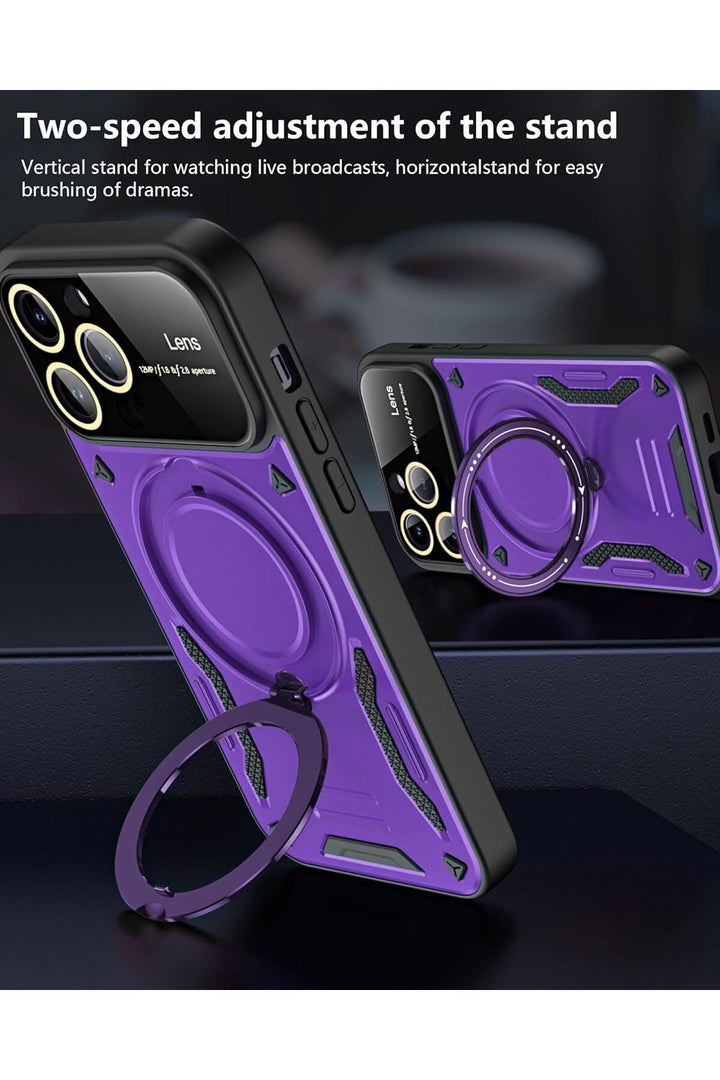 iPhone 15 Pro Uyumlu Kılıf Magsafe Standlı Kamera Lens Korumalı Darbelere Dayanklı Renkli Tank Kapak