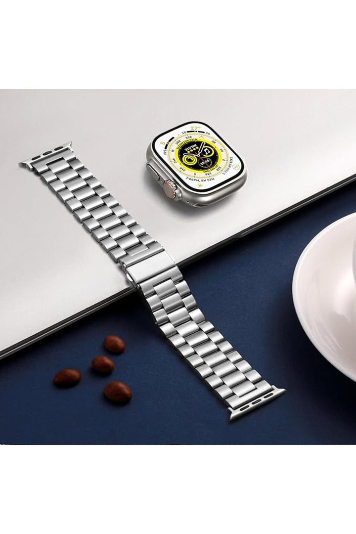 Apple Watch 9 8 7 6 5 4 3 2 Se 42mm/44mm/45mm/49mm Uyumlu Kordon Ayarlanablir Parlak Metal Paslanmaz