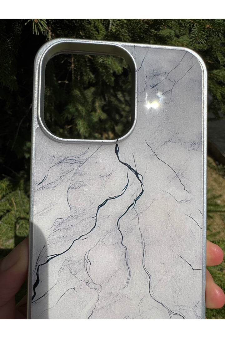 iPhone 14 Pro Max Uyumlu Kılıf Parlak Mermer Desenli Kamera Kenar Koruyuculu Arka Kapak