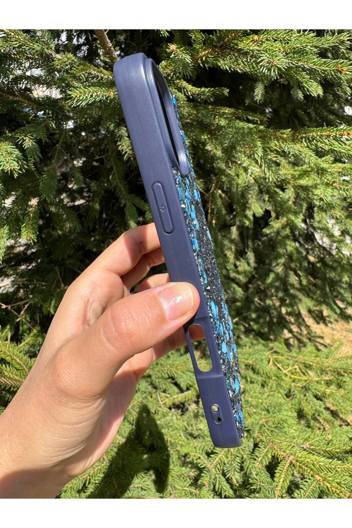iPhone 14 Pro Max Uyumlu Taşlı Magsafe Kılıf Parlak Taşlı Simli Koruyucu Kablosuz Şarj Silikon Kapak