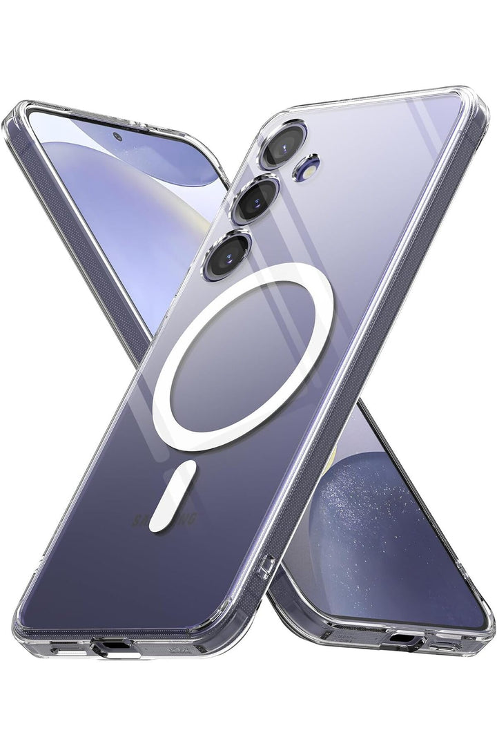Samsung Galaxy S24 Plus Uyumlu Kılıf Kamera Çıkıntılı Şeffaf Magsafe Kablosuz Şarj Destekli Kapak