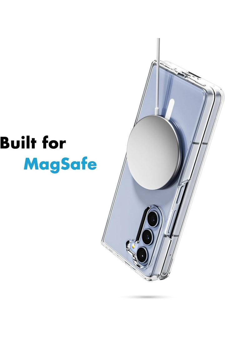 Samsung Galaxy Z Fold 5 Uyumlu Kılıf Kamera Çıkıntılı Şeffaf Magsafe Kablosuz Şarj Destekli Kapak