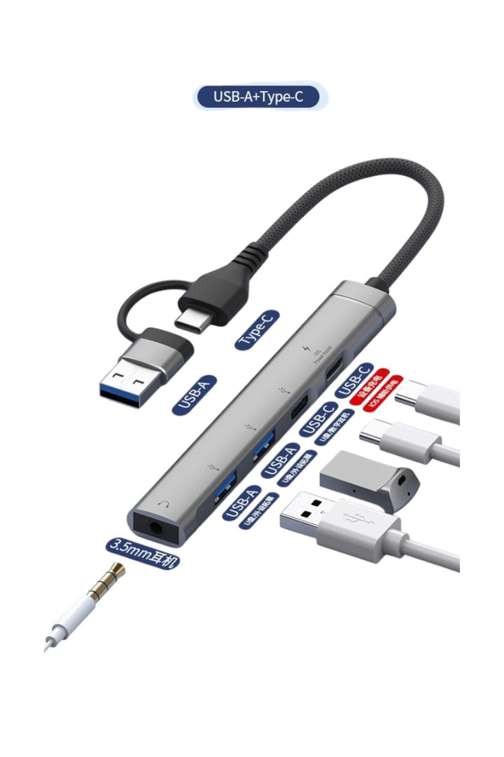 PC/iPad/Macbook/iPhone 15 Plus/16/17 Pro Max Uyumlu Type-C/USB To USB/Type-C/3.5mm Jack Çevirici HUB