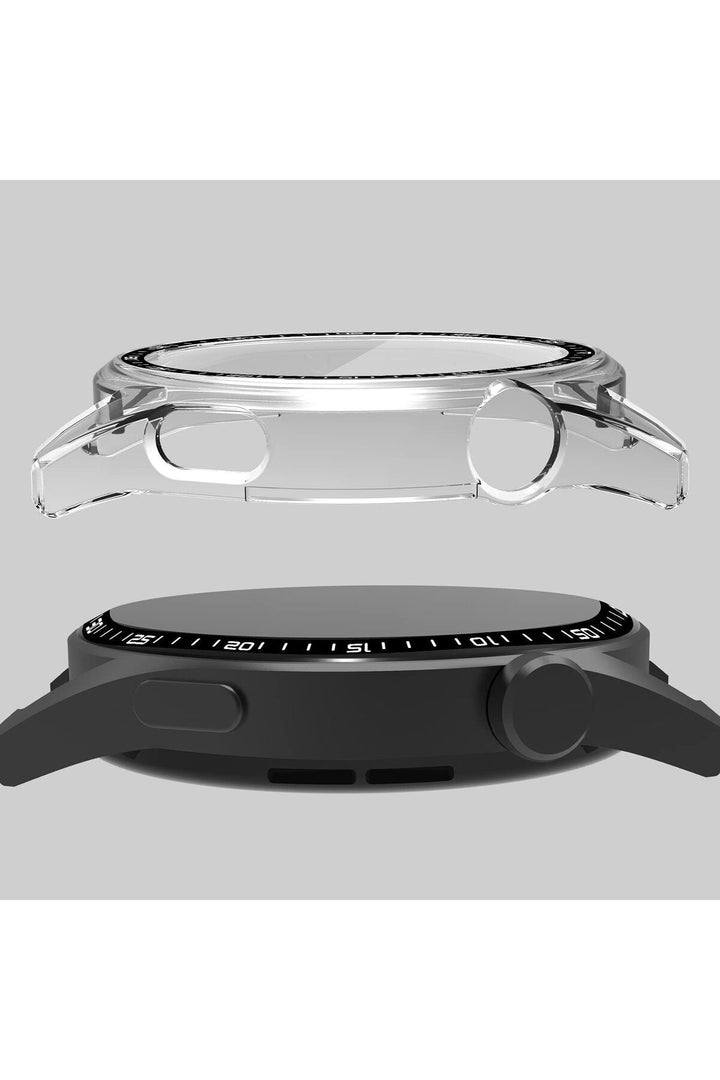 Huawei GT4 46mm Uyumlu Kılıf Şeffaf Kasa ve Ekran Koruyucu Siyah Kadranlı Ekran ve Kasa Koruma Kapak