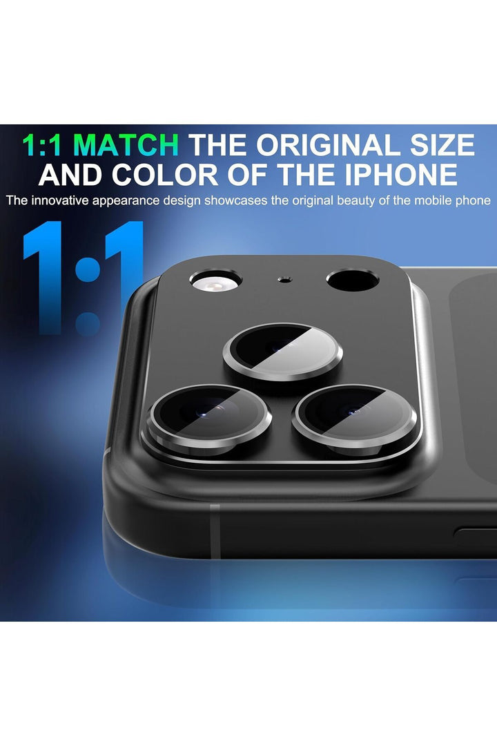 iPhone 17 Pro Max Uyumlu Kamera Koruyucu Lens Metal Temperli Cam Kamera Çevresi Tam Koruma