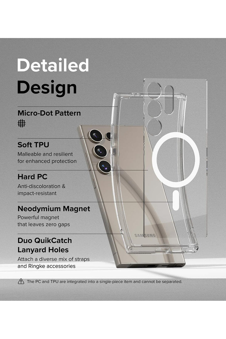 Samsung Galaxy S24 Ultra Uyumlu Kılıf Kamera Çıkıntılı Şeffaf Magsafe Kablosuz Şarj Destekli Kapak