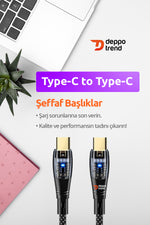 Load image into Gallery viewer, İphone 15 Pro 16 Plus 16 Pro Max 17 Air Uyumlu 60w Turbo Hızlı Şarj Ve Data Kablosu Şeffaf Led Işklı
