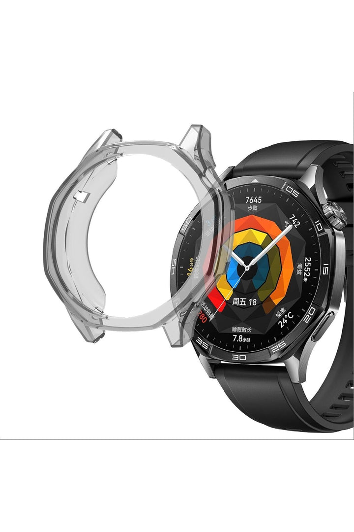 Huawei GT5 46mm Uyumlu Kılıf Siyah Kasa ve Ekran Koruyucu Esnek Silikon Ekran Kasa Koruma Kapak