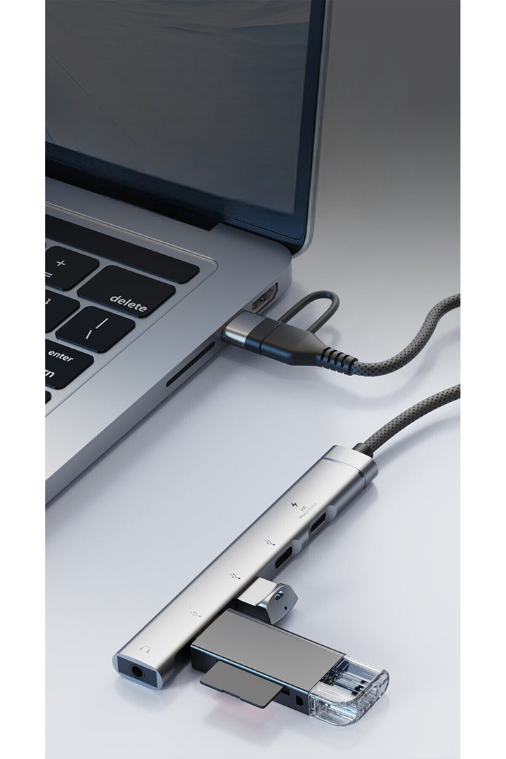 PC/iPad/Macbook/iPhone 15 Plus/16/17 Pro Max Uyumlu Type-C/USB To USB/Type-C/3.5mm Jack Çevirici HUB